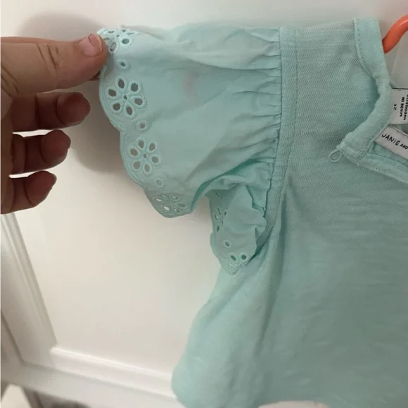 Janie and Jack Light Green Eyelet Sleeve Tee - Picture 6 of 7